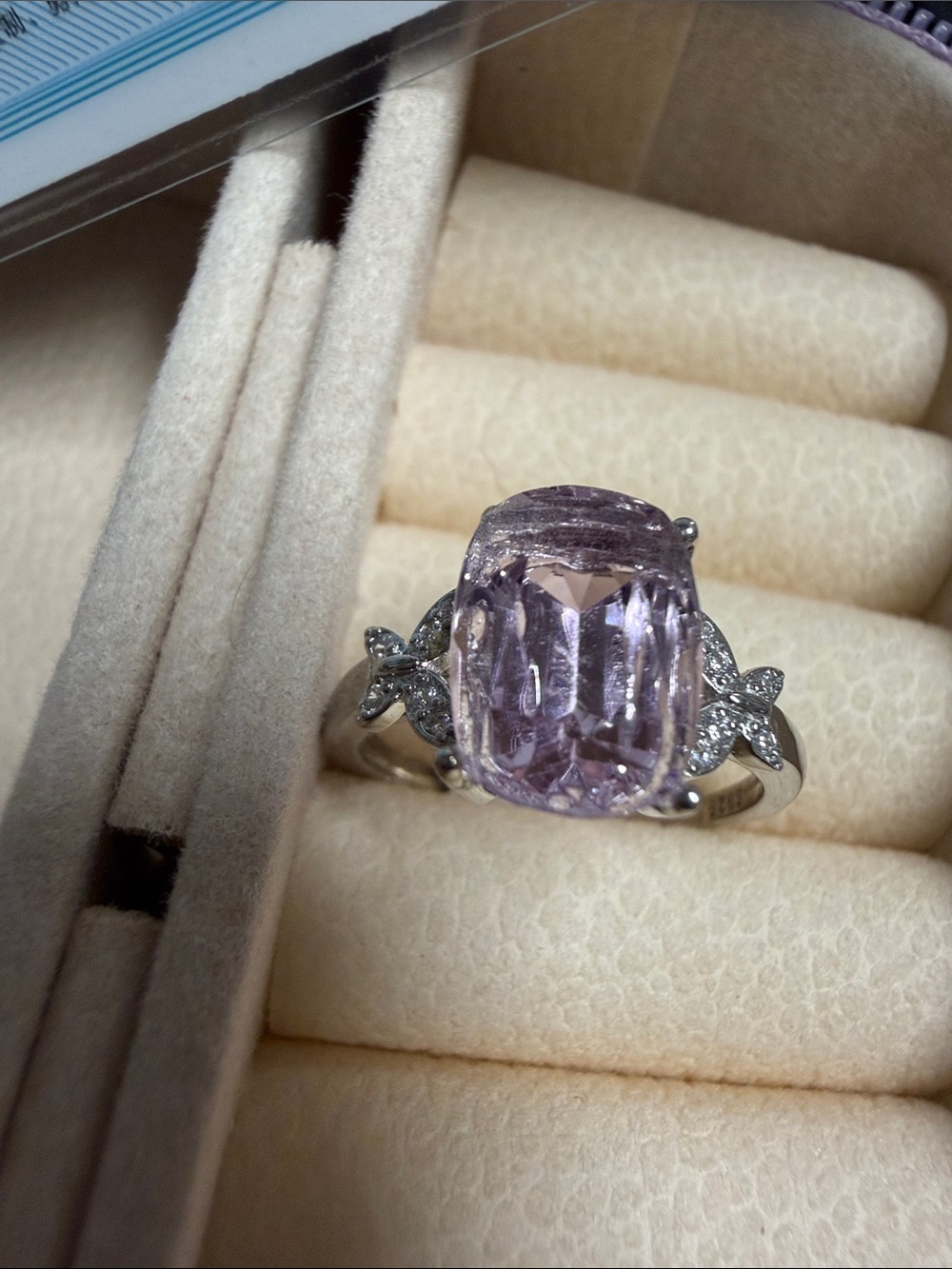 Elegant Pink kunzite Cushion-Cut Gemstone Silver Ring 7/8 fits adjustable